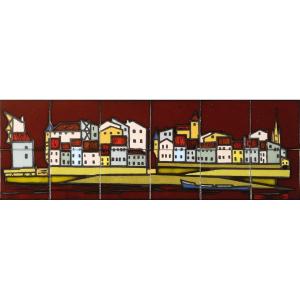 Paul Corriger (1923-2009) Panorama de  Sainte Foy la Grande Céramique