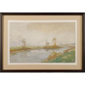 Louis Cabié (1853-1939) Brume d’automne sur la Vézère aux Eyzies Dordogne