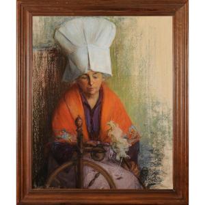 Berthe Hainaut (c.1883-1976) Femme de l'Île d' Oléron à son rouet