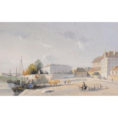 Alban De Lesgallery (1807 - 1871) The Quays Of Bergerac Dordogne