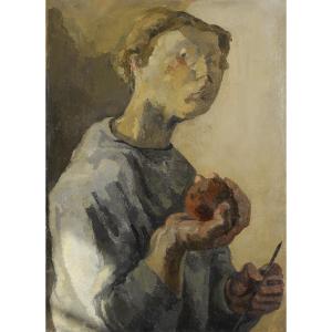 Elisabeth Dujarric De La Rivière (1930-2005) Self-portrait With Apple Périgord Dordogne