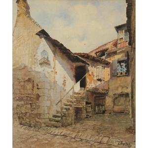 Edmond Fontan (1854 - 1929) Old House In Sarlat Perigord Dordogne Bordeaux