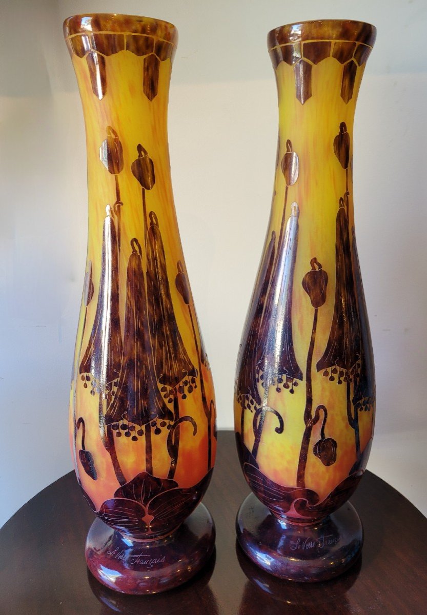 Pair Of Large Vases French Glass-photo-2