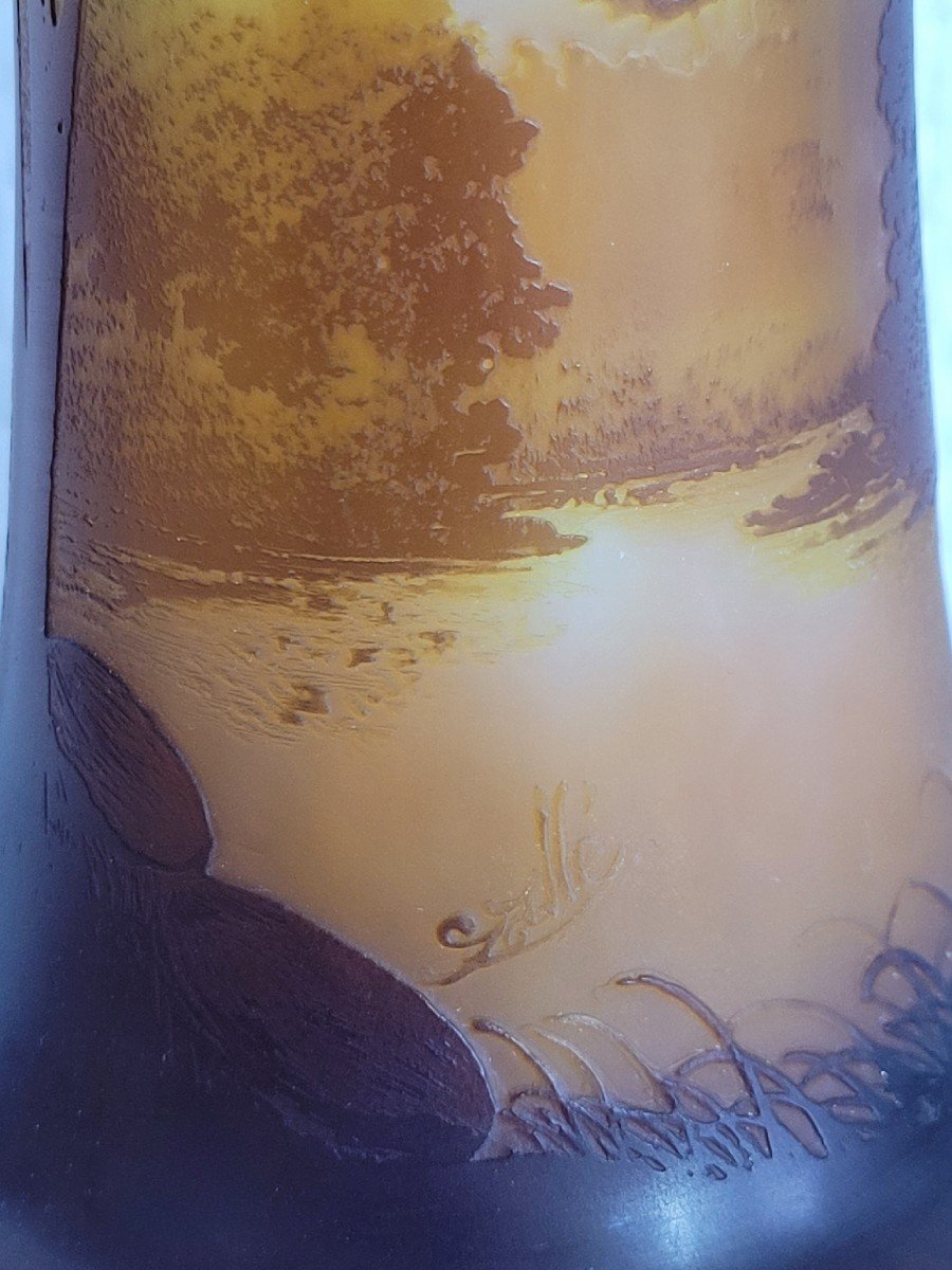 Vase Emile GALLE à décor paysage lacustre -photo-3