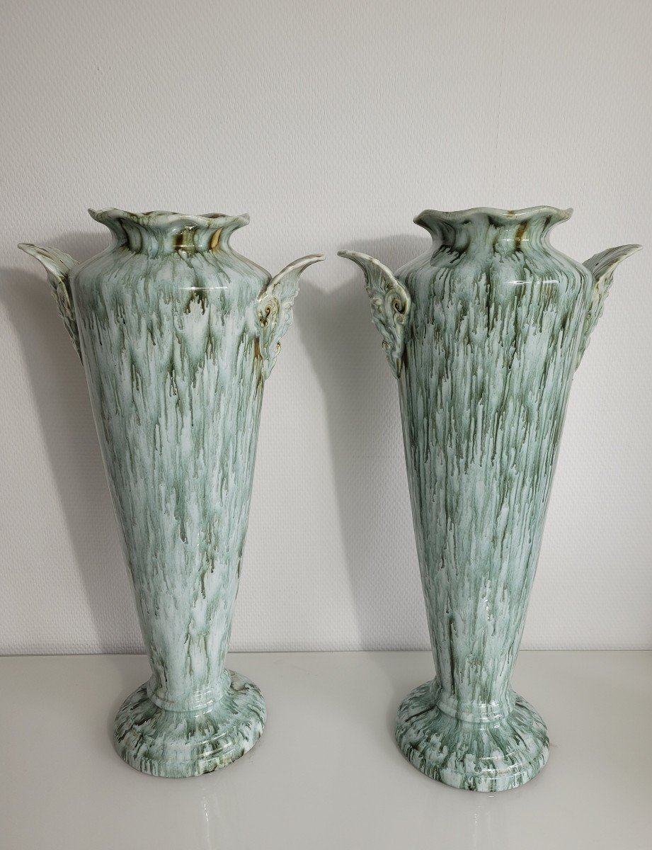 Pair Of Earthenware Vases From The Early 20th Century-photo-2