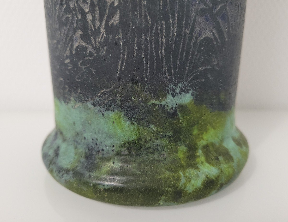 Vase rouleau DAUM Nancy à  décor d'arbres -photo-4