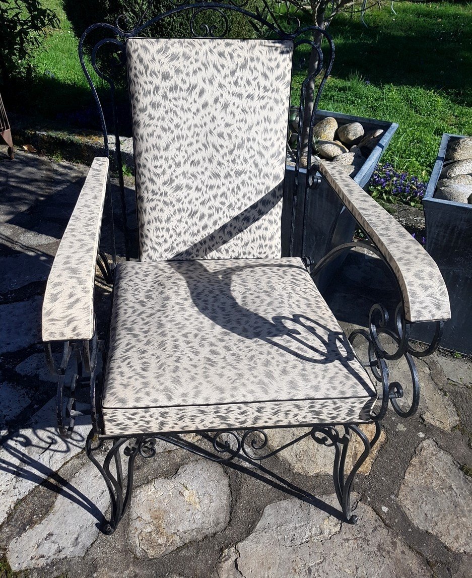 Serie de quatre fauteuils en fer forgé des années 50-photo-2