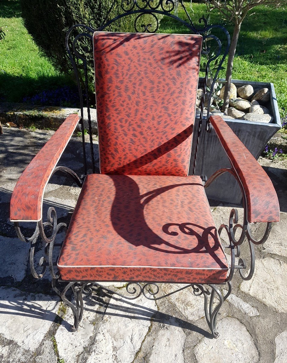 Serie de quatre fauteuils en fer forgé des années 50-photo-3