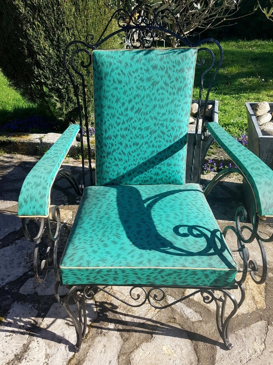 Serie de quatre fauteuils en fer forgé des années 50-photo-4