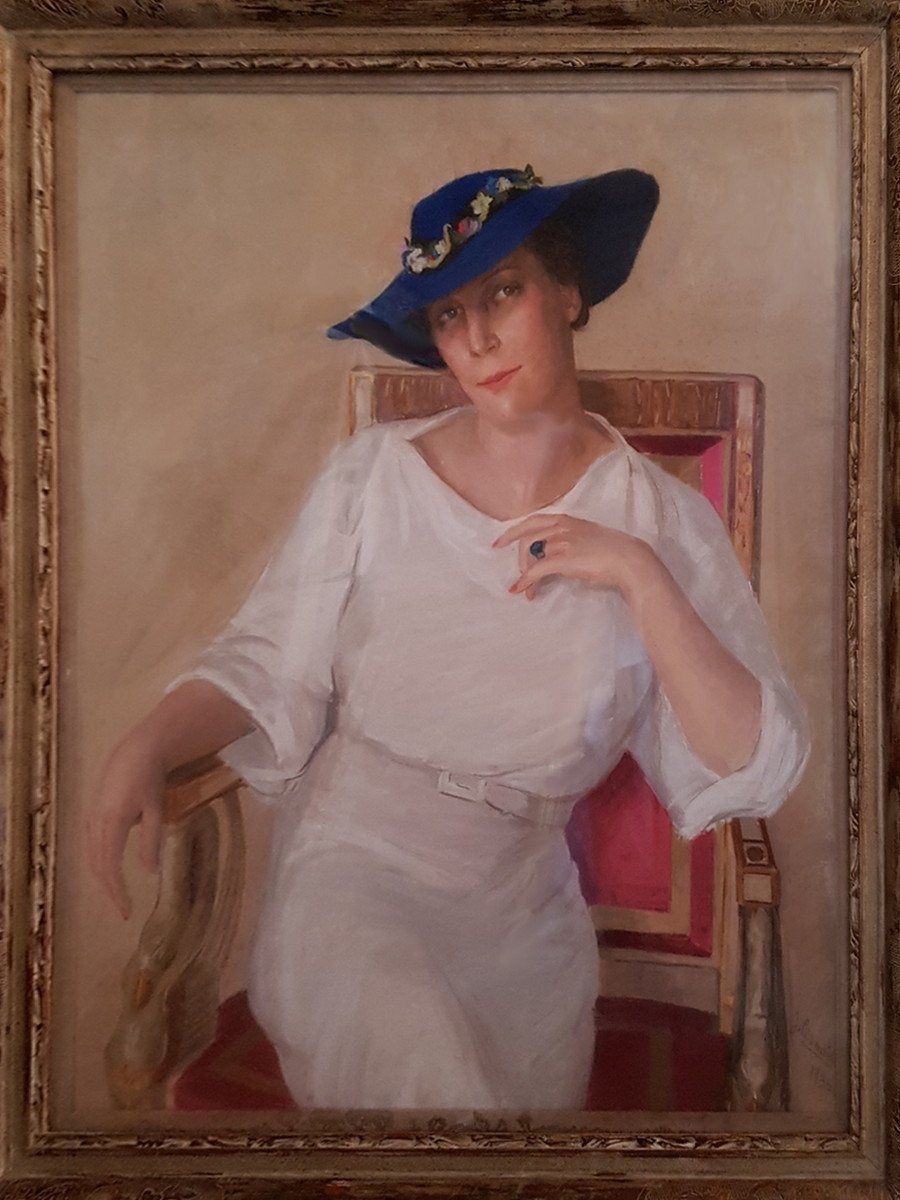 Elegant Pastel Painting Signed J. Cernise-photo-2