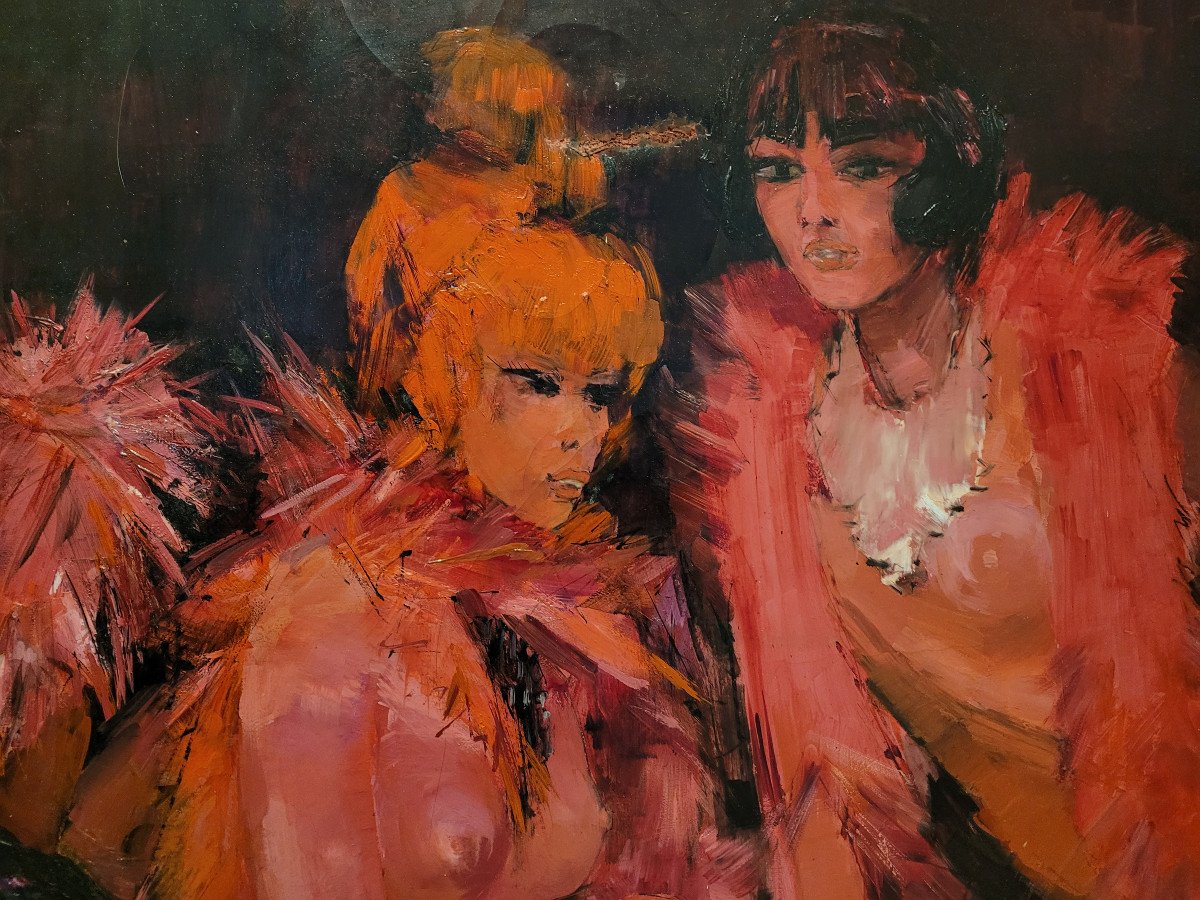 Large Painting Of A Cabaret Scene Signed Pierre Letellier-photo-2