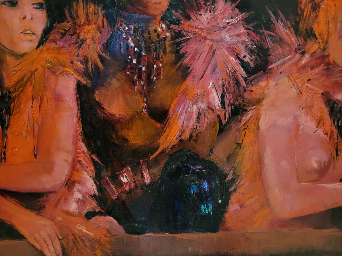Large Painting Of A Cabaret Scene Signed Pierre Letellier-photo-4