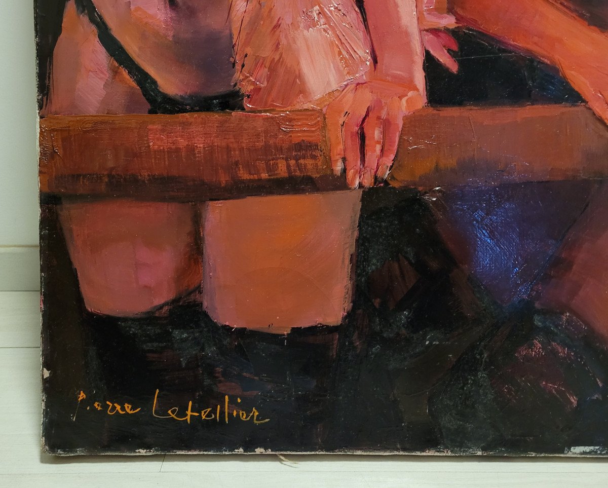 Large Painting Of A Cabaret Scene Signed Pierre Letellier-photo-1