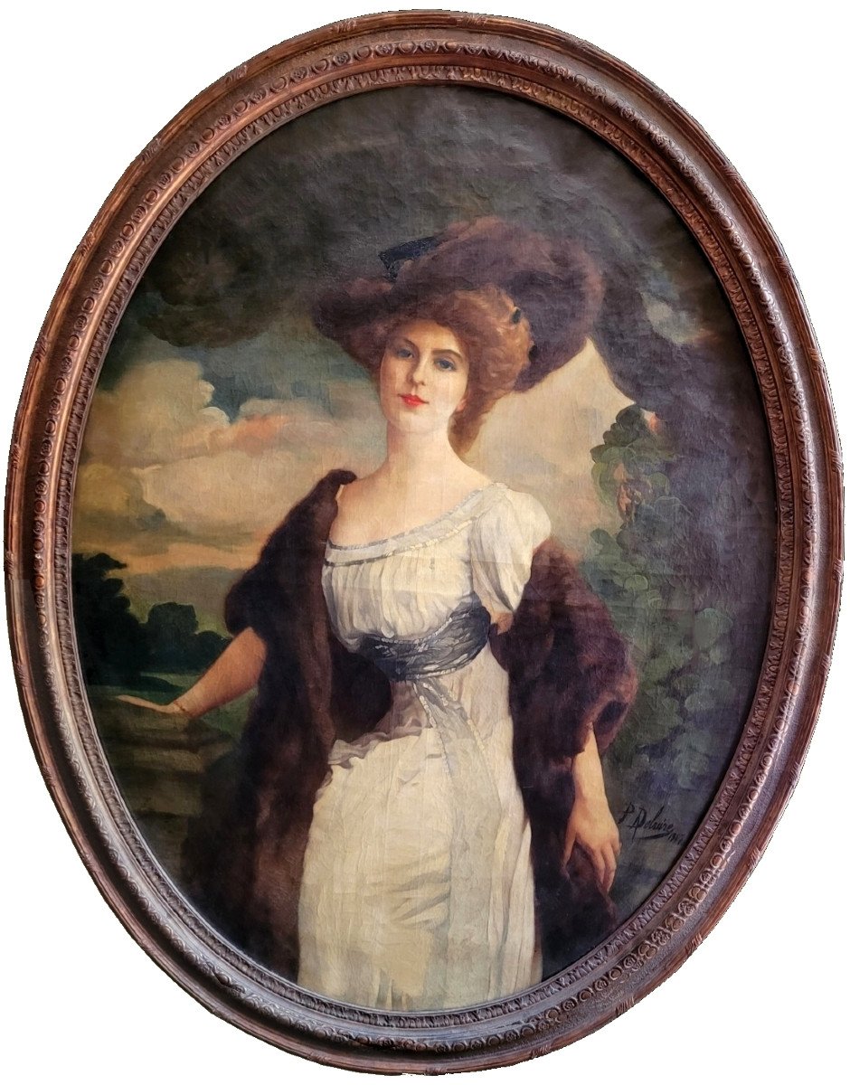 Large Portrait Of An Elegant Woman By Alexis Pasteur Debuire 