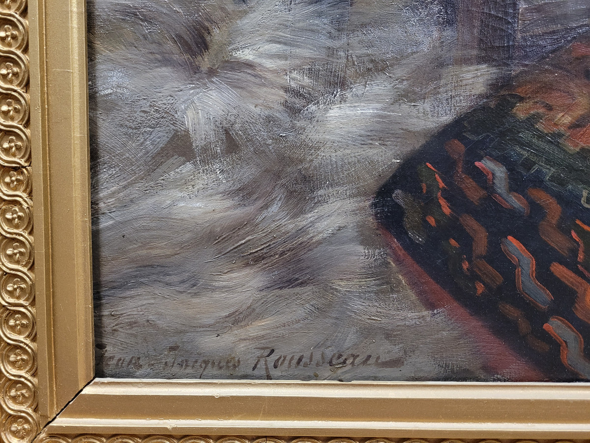 Large Painting Signed Jean Jacques Rousseau-photo-1