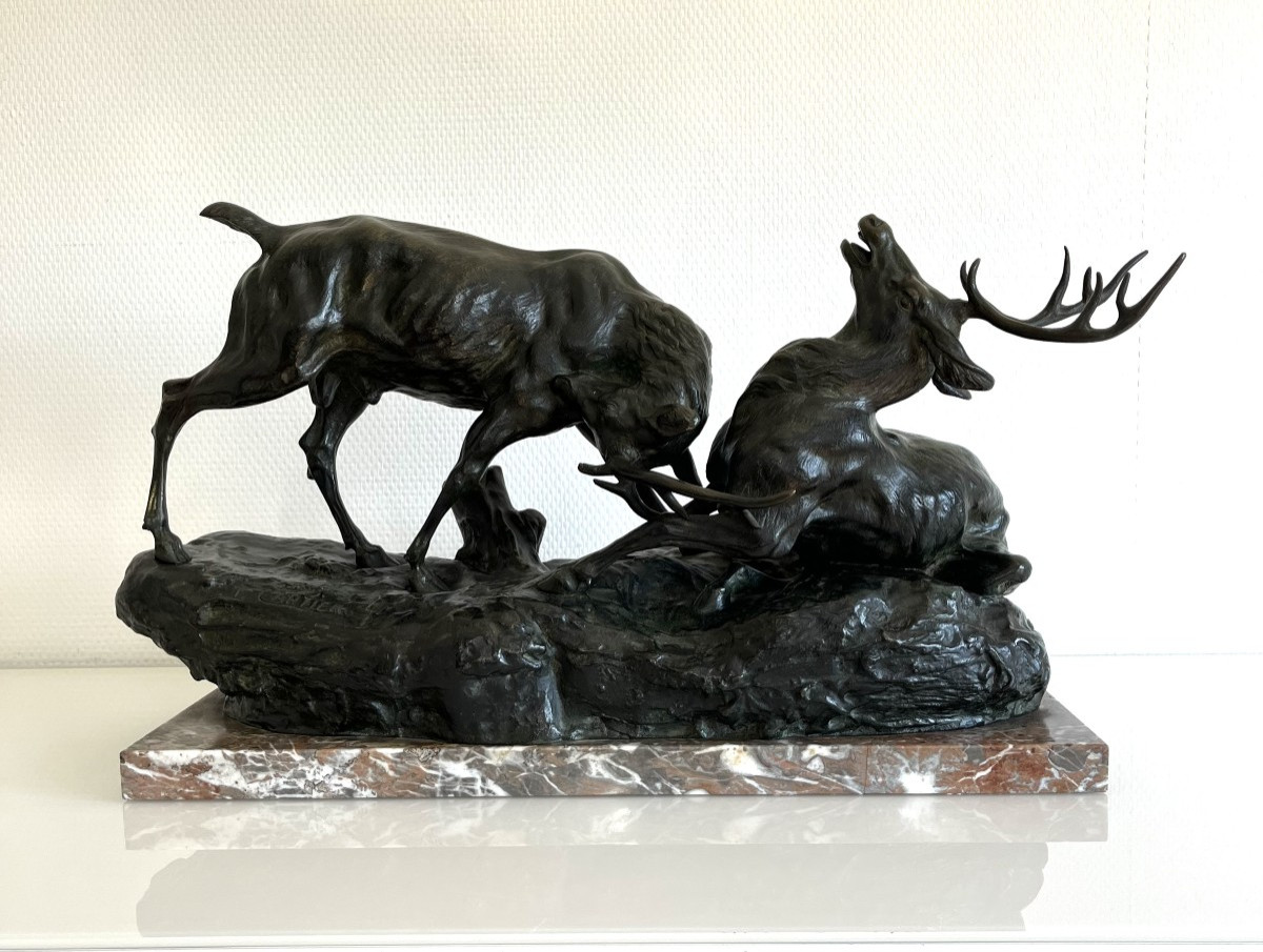 Bronze thomas cartier , combat de cerfs 