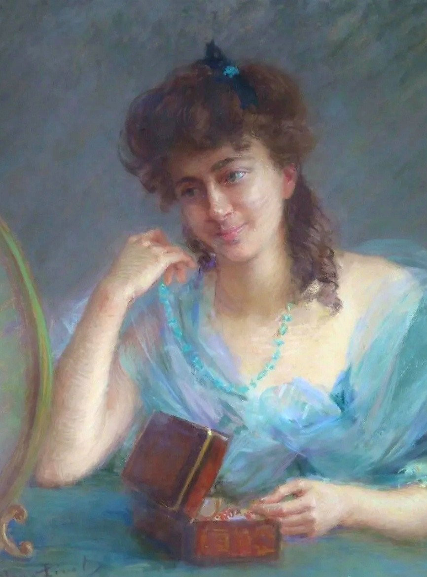 Tableau pastel de Jeanne PINOT XIXe siècle-photo-2