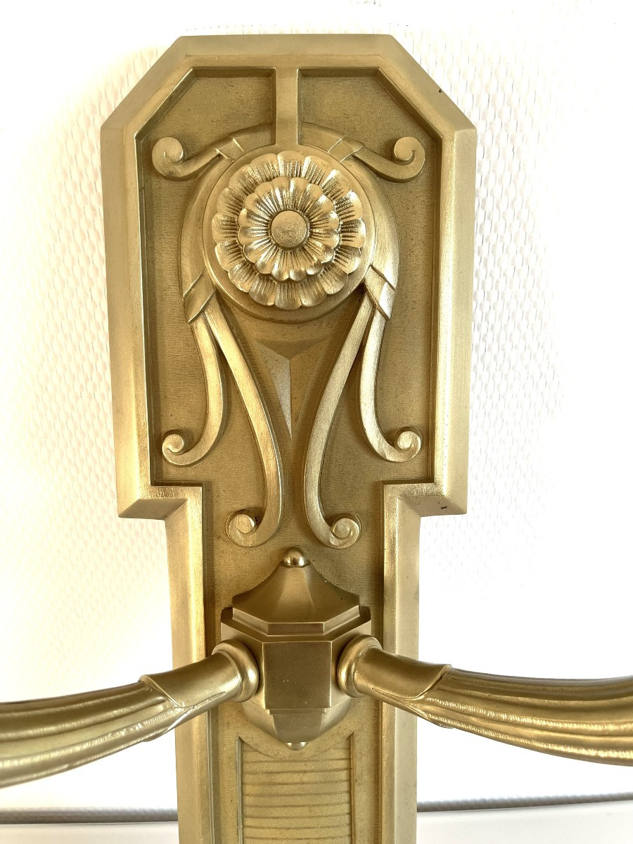 Four Art Deco Wall Sconces In Gilt Bronze - Circa 1930-photo-2