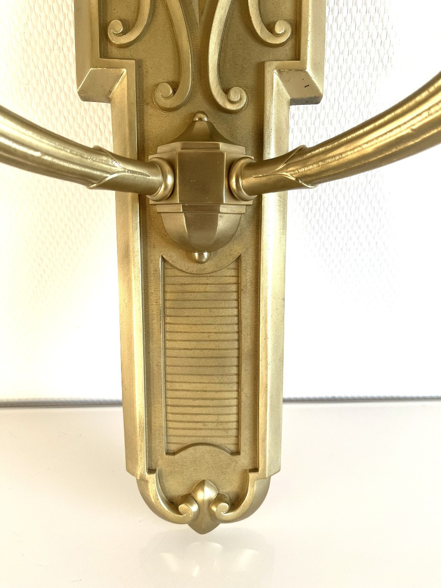 Four Art Deco Wall Sconces In Gilt Bronze - Circa 1930-photo-3
