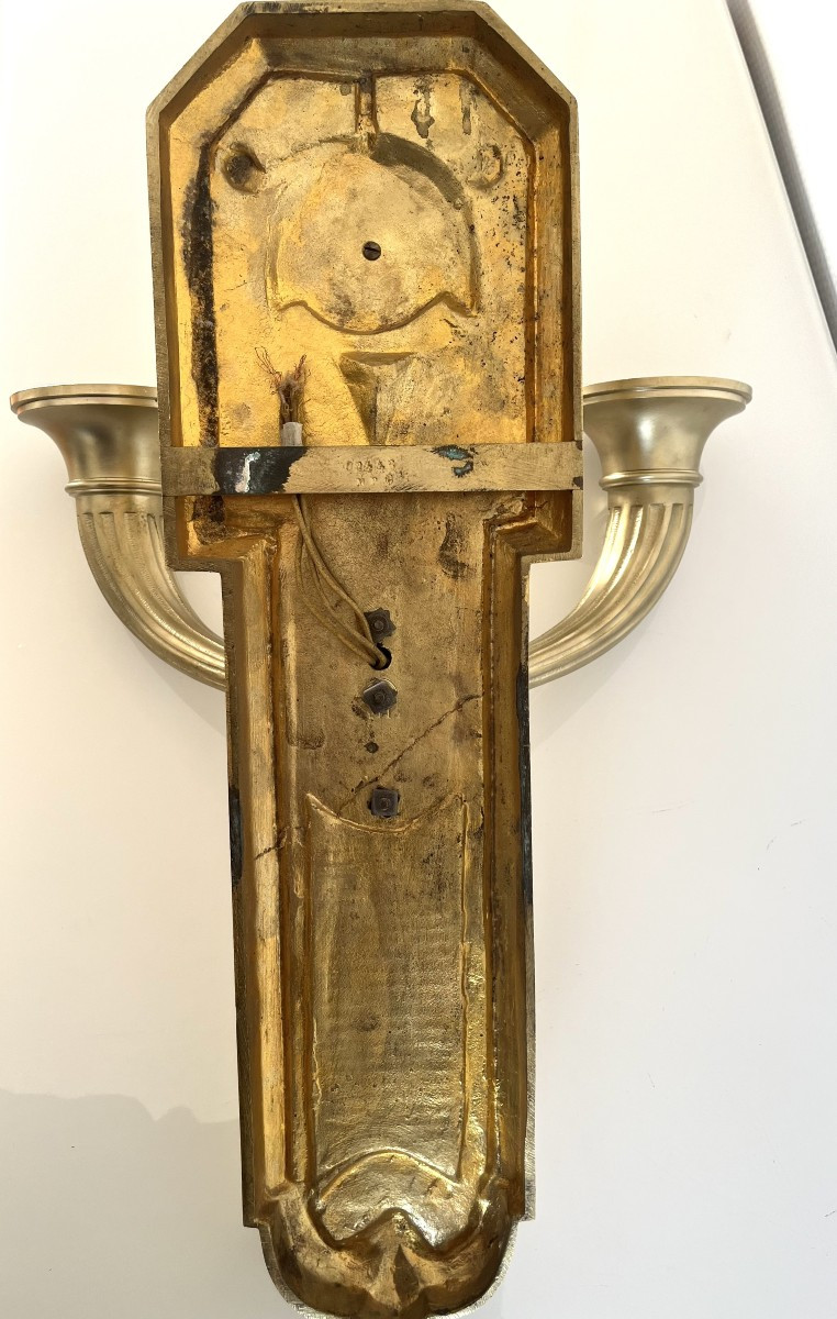 Four Art Deco Wall Sconces In Gilt Bronze - Circa 1930-photo-4