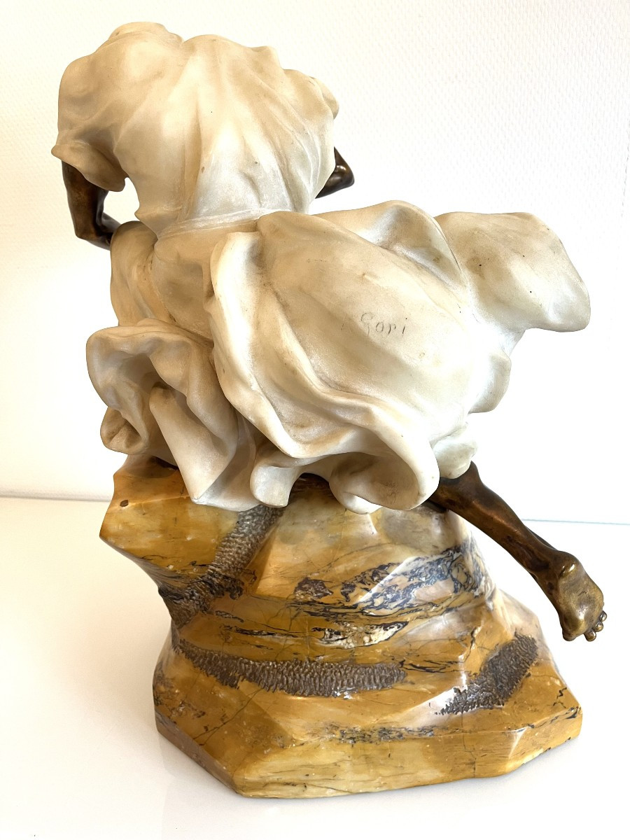 Gori "orientalist Hunter" Bronze And Marble Art Nouveau -photo-1