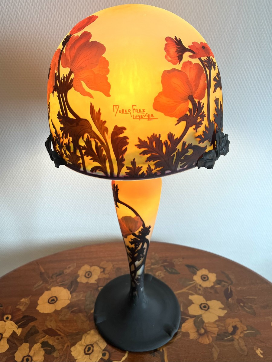 Lampe Muller Frères Lunéville " anémones " ART NOUVEAU-photo-2