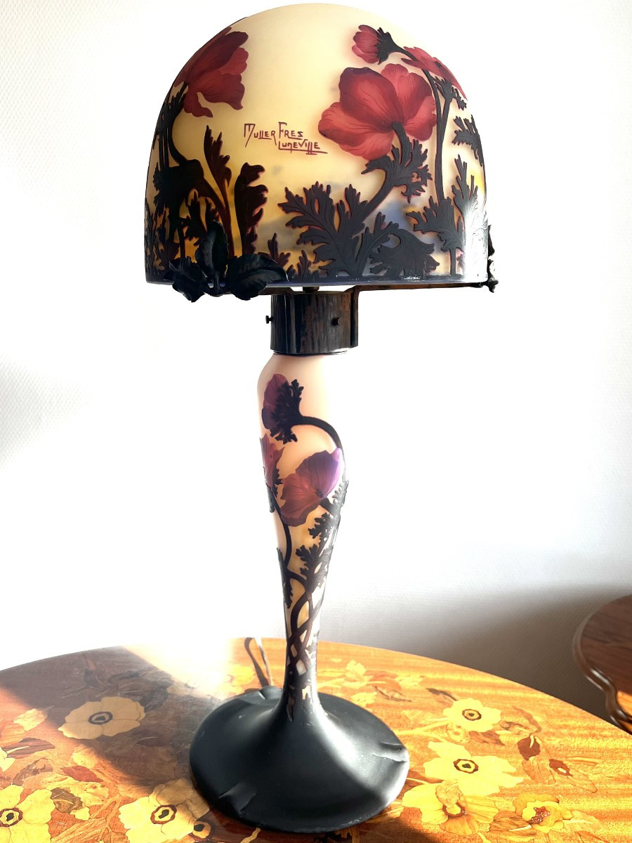 Lampe Muller Frères Lunéville " anémones " ART NOUVEAU-photo-6