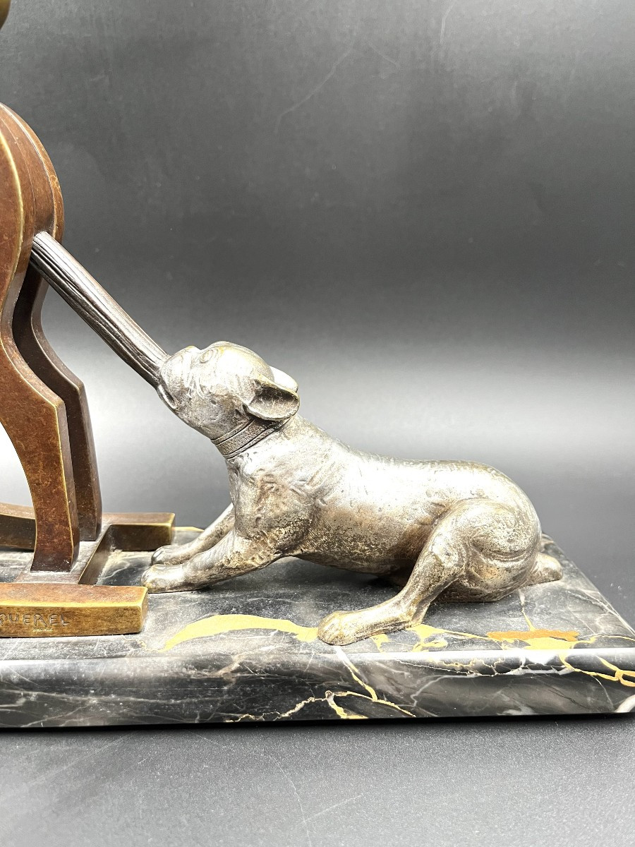 André Vincent Becquerel Groupe chryséléphantin - Enfant au cheval et au chien Art Déco -photo-3