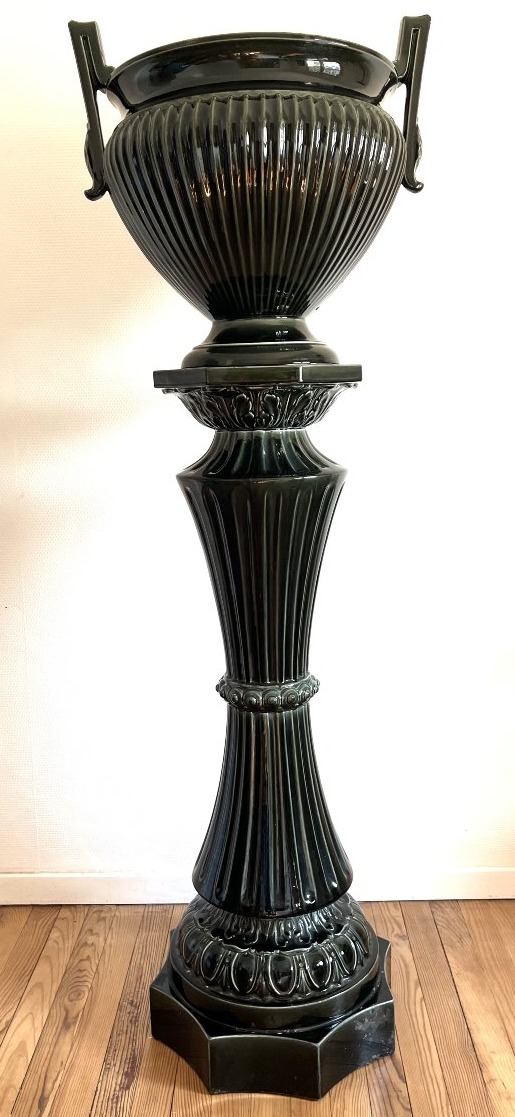 Colonne et cache-pot en céramique émaillée dans l’esprit de Clément Massier – Fin XIXᵉ siècle-photo-4