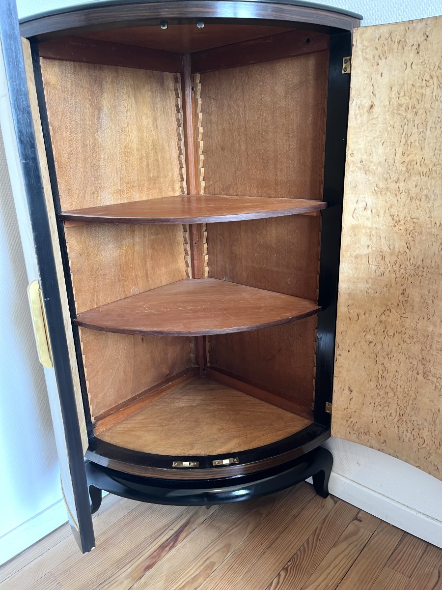 Art Deco Corner Cabinet In Macassar Ebony And Parchment – Circa 1940-photo-3