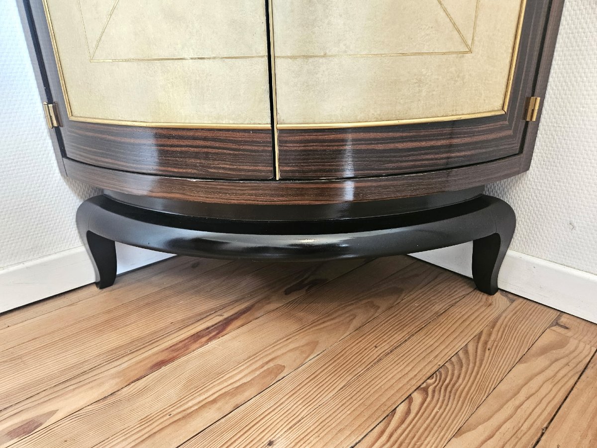 Art Deco Corner Cabinet In Macassar Ebony And Parchment – Circa 1940-photo-4