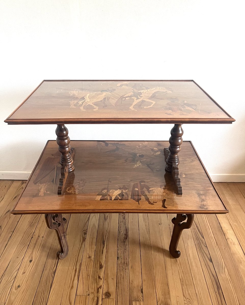 Emile Gallé - rare table à deux plateaux marquetés -photo-2