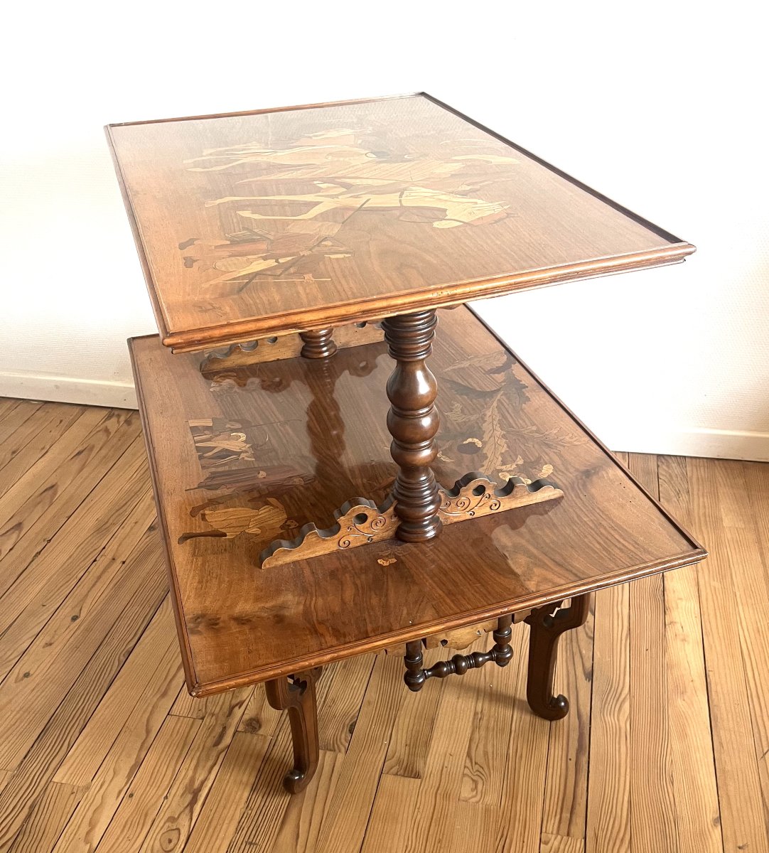 Emile Gallé - rare table à deux plateaux marquetés -photo-3