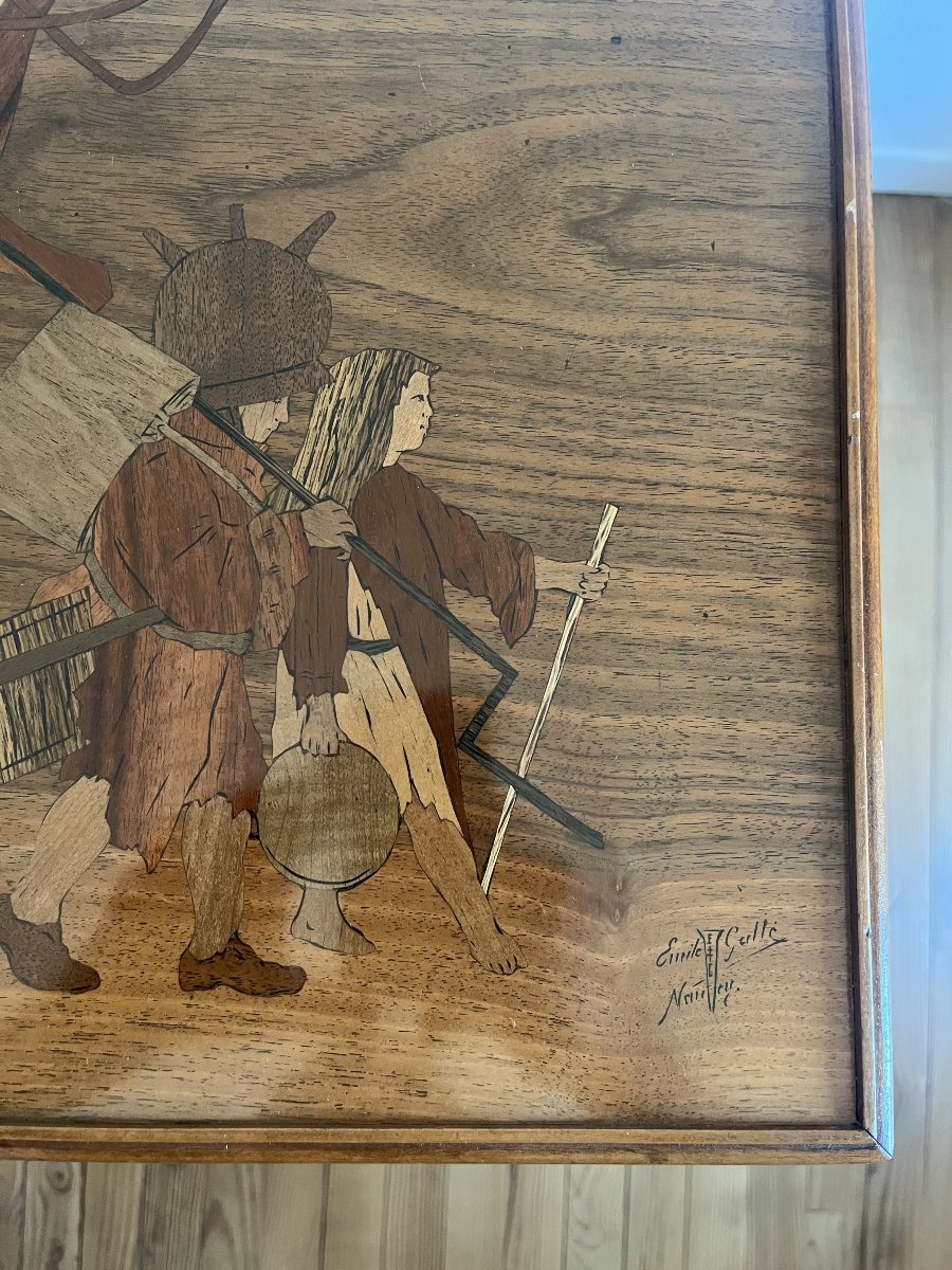 Emile Gallé - rare table à deux plateaux marquetés -photo-2