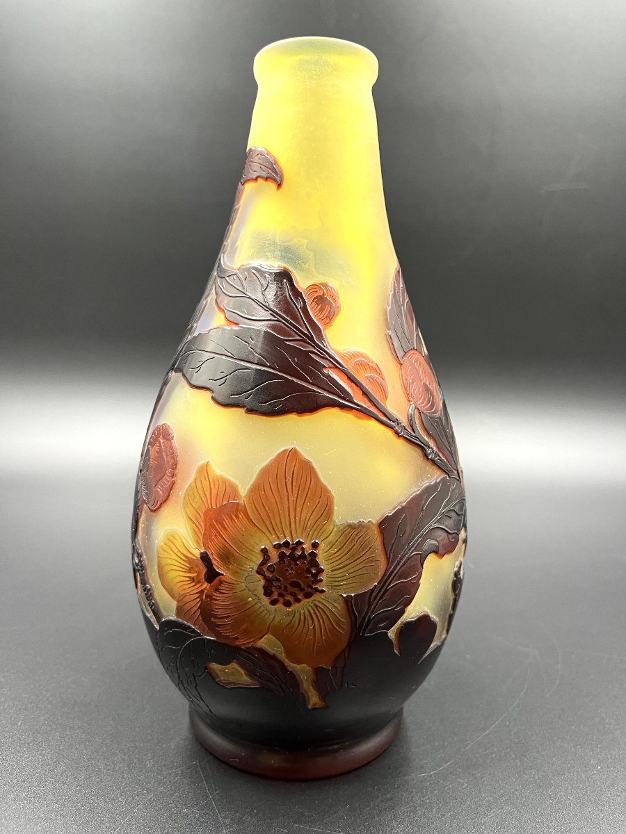 émile Gallé Multilayered Glass Vase With Rosehip Design-photo-2