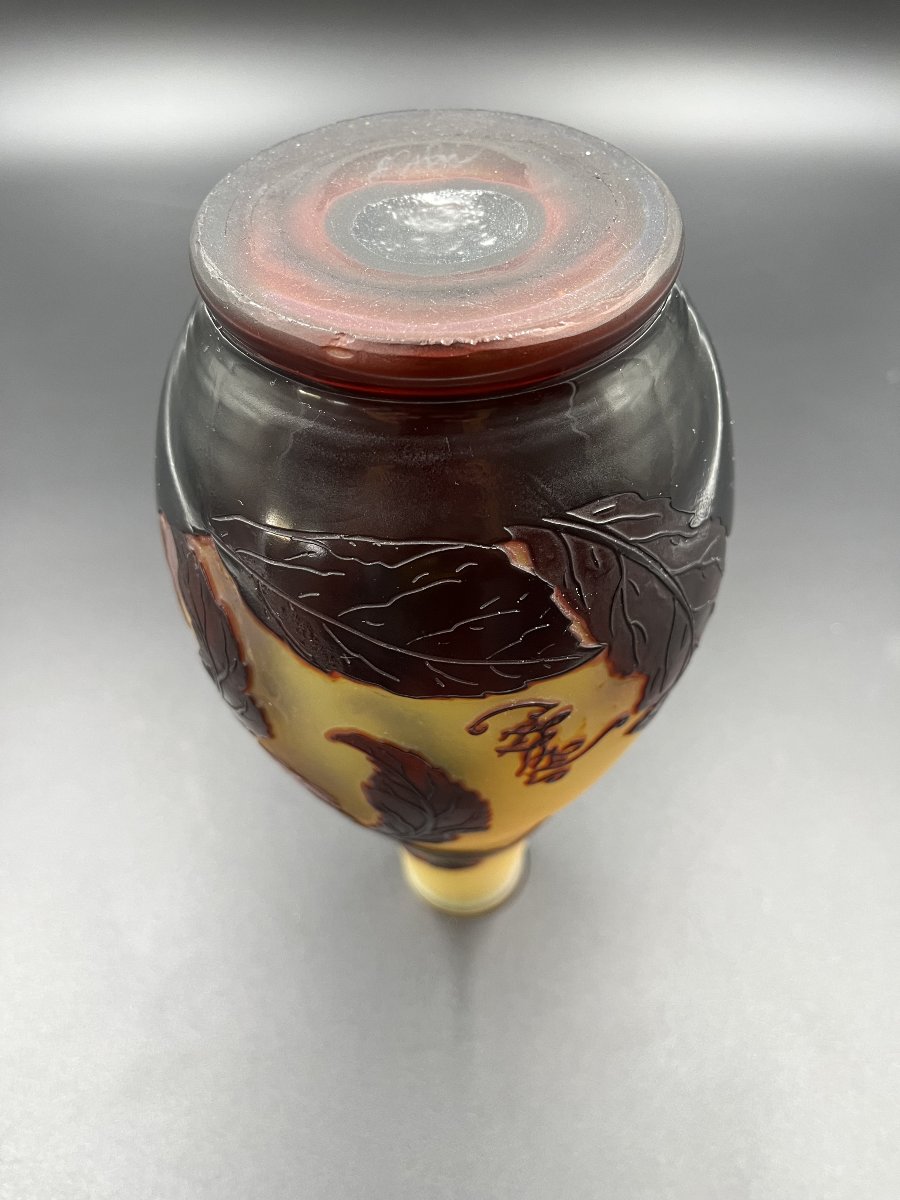 émile Gallé Multilayered Glass Vase With Rosehip Design-photo-2