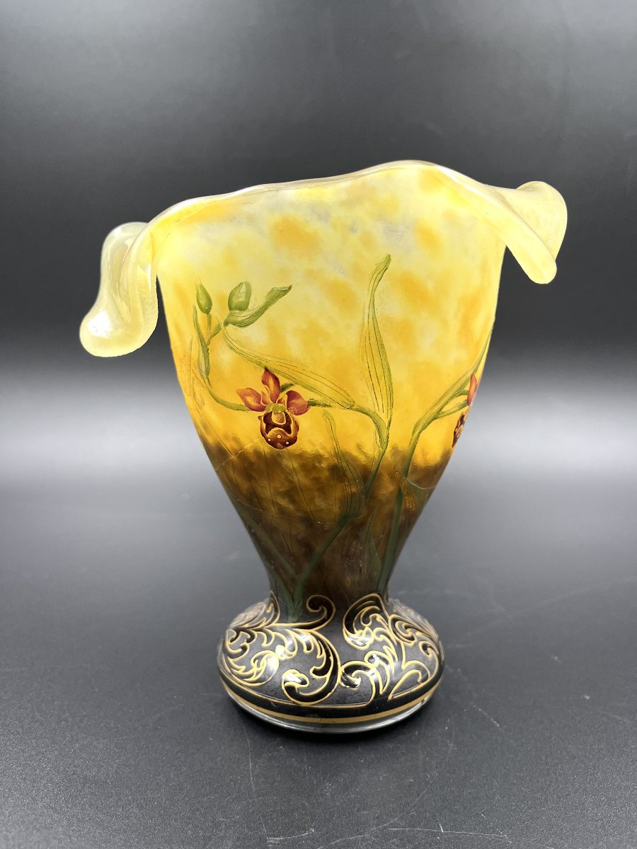 DAUM NANCY – Vase Art Nouveau « Ophrys, abeilles et toile d’araignée » – vers 1900-photo-4