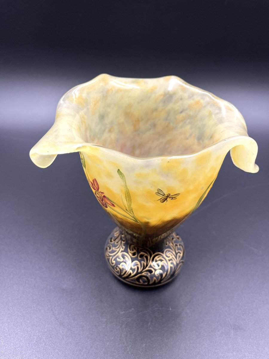 DAUM NANCY – Vase Art Nouveau « Ophrys, abeilles et toile d’araignée » – vers 1900-photo-2