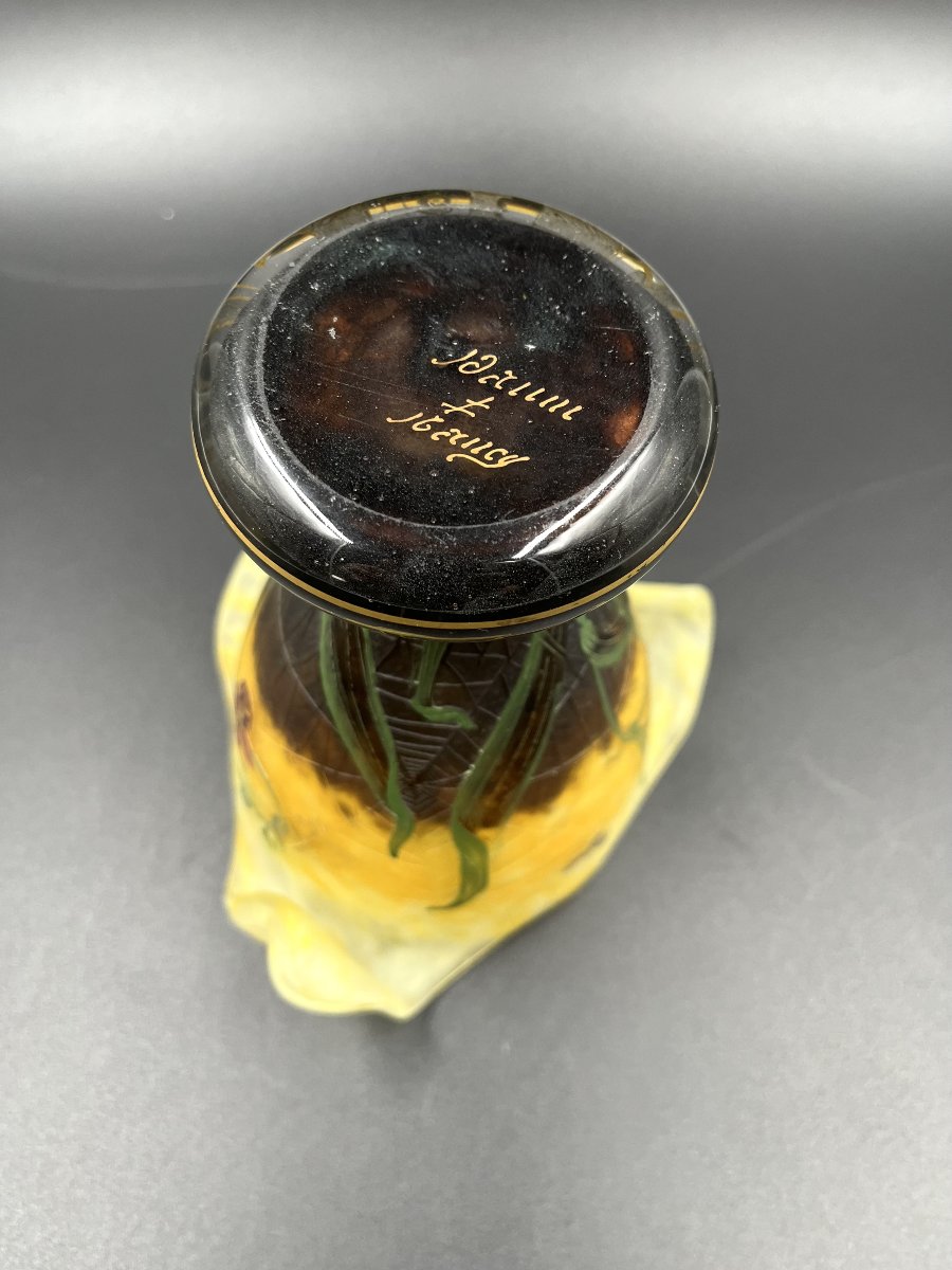 DAUM NANCY – Vase Art Nouveau « Ophrys, abeilles et toile d’araignée » – vers 1900-photo-3