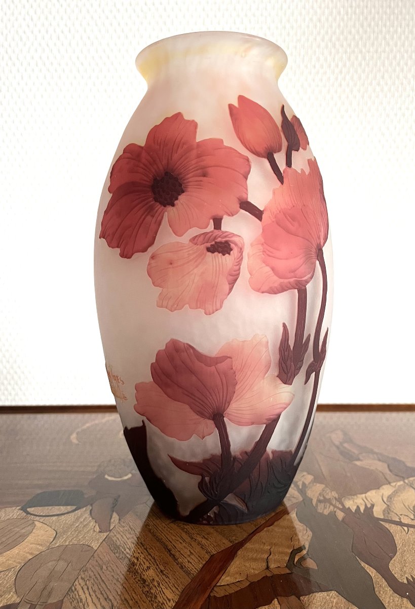 Vase Muller Frères Lunéville – Décor de pavots – Art Nouveau-photo-2