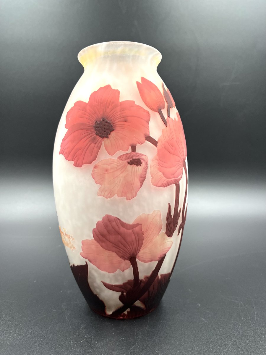 Vase Muller Frères Lunéville – Décor de pavots – Art Nouveau