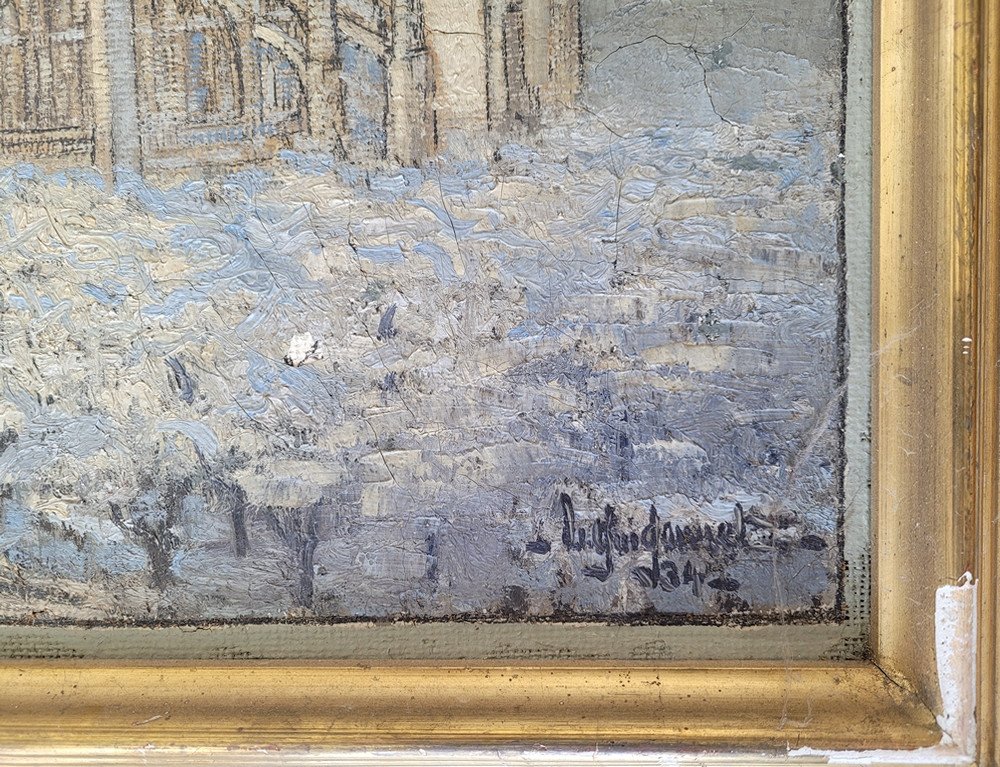 Tableau Début XXe Notre Dame De Paris Sous La Neige-photo-3