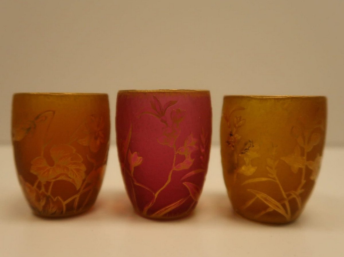 Daum Nancy Series Of 3 Frosted Glass Tumblers-photo-2
