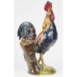 Rooster In Polychrome Earthenware By Jérôme Massier