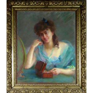 Tableau pastel de Jeanne PINOT XIXe siècle