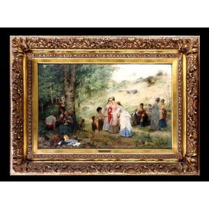 Christmas Painting Saunier 19th Century
