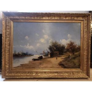 paysage côtier- huile sur toile signé Godchau, XIXe siècle