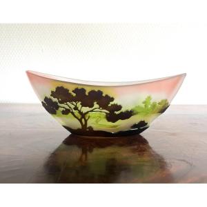 émile Gallé – Shuttle-shaped Cup With A Lively Lake-themed Design