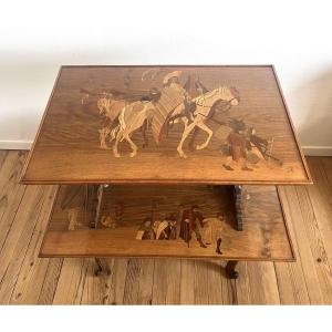 Emile Gallé - rare table à deux plateaux marquetés