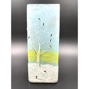 Daum Nancy – Rare “crow In The Snow” Vase – Circa 1900